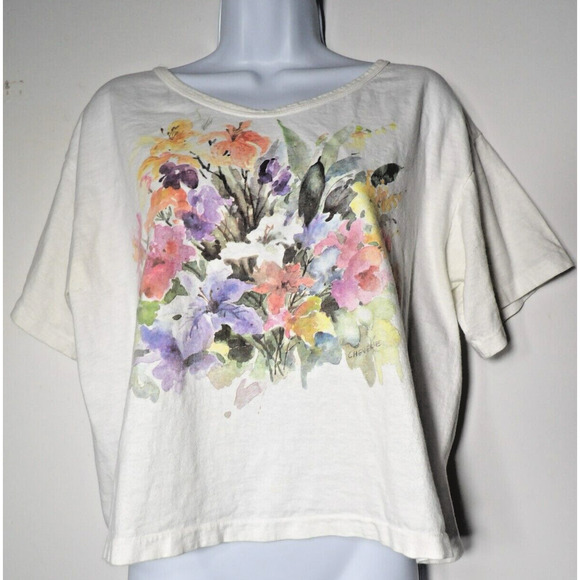 Vtg Soft As A Grape Cropped Tee Large Floral Bouquet Cheverie Short Sleeve 1994 - Picture 1 of 14